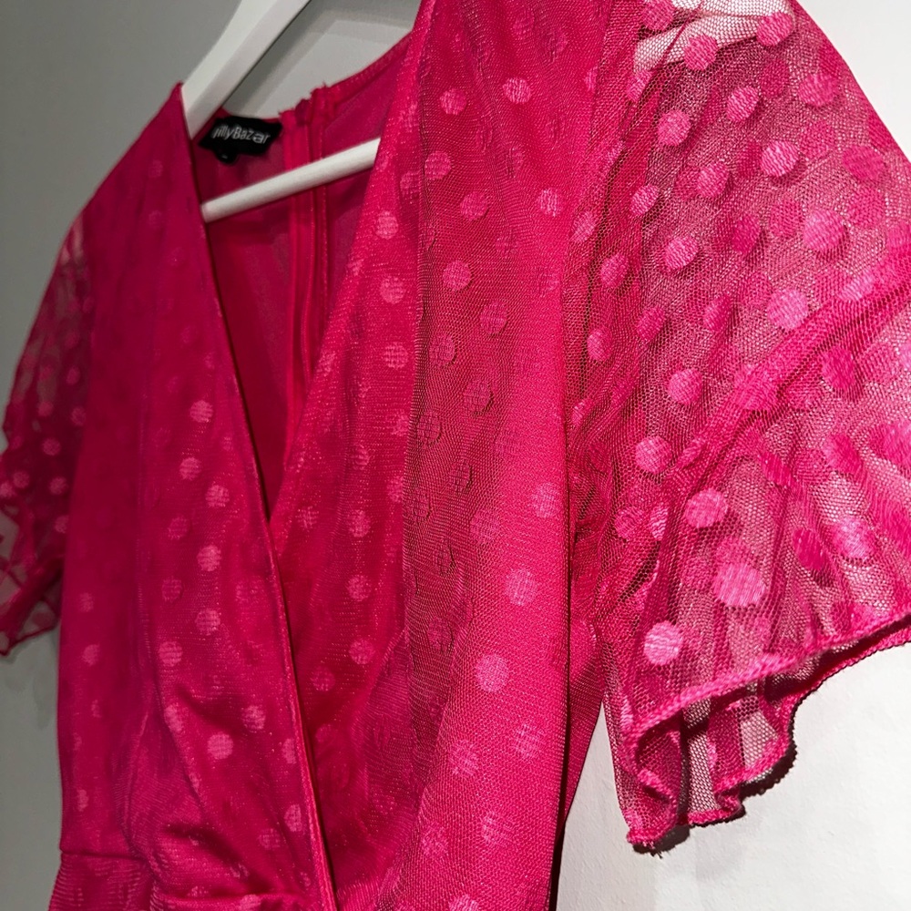 Eilly Bazar Hot Pink Polka Dot Mini Dress - Size: S - Picture 6 of 8